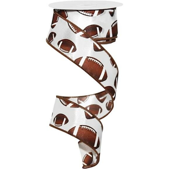 Football Ribbon 1 5 Inch Wired Edge 10 Yards Sports Gift Wrapping Wreath Crafts - Picture 1 of 4